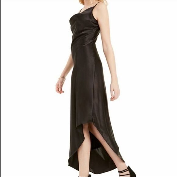 NWOT Bebe Black Satin Cowl Neck Maxi Midi Asymmetrical Dinner,Engagement - Picture 3 of 10